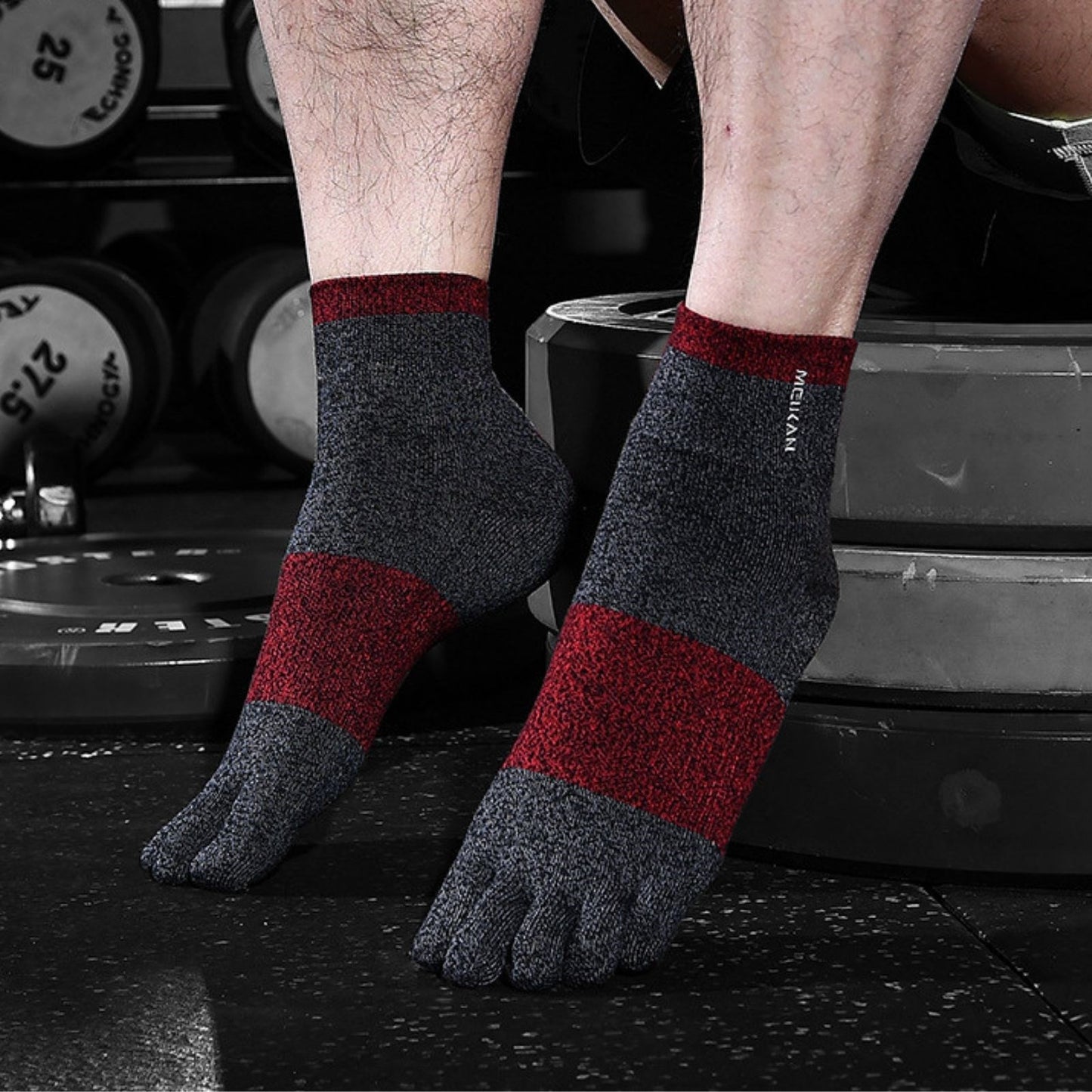 6 Pairs Grey Red Color Compact Toe Socks