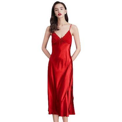 Women Satin Lingerie Long Sleepwear Dress