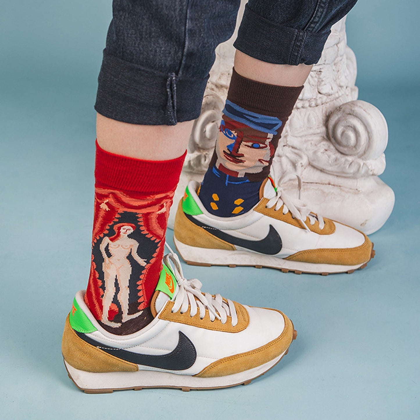 Mens 3 Pairs Art Party Novelty Masterpiece Socks Collection Artistic Portrait and Classic Art Design