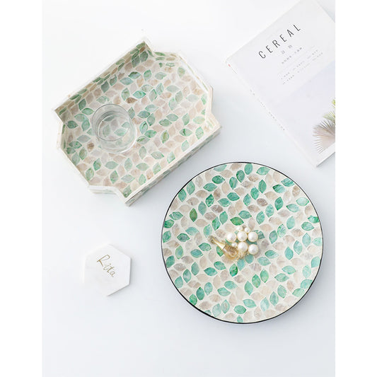 Natural Mother Of Pearl Home Decor Hand Mand Green Jewelery Display Tray