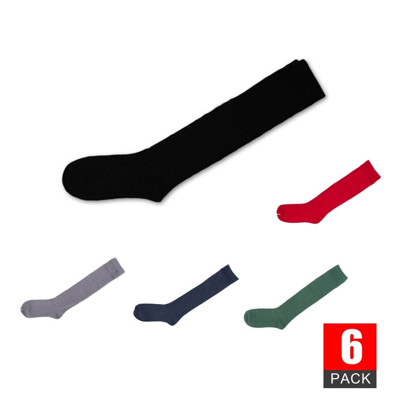 6 Pairs Girls School Knee High Cotton Socks Plain Black White Navy Socks 5-8 9-12 13-3 - Pantsnsox