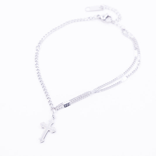 Silver Chic Cross Charm Bracelet Adjustable Size