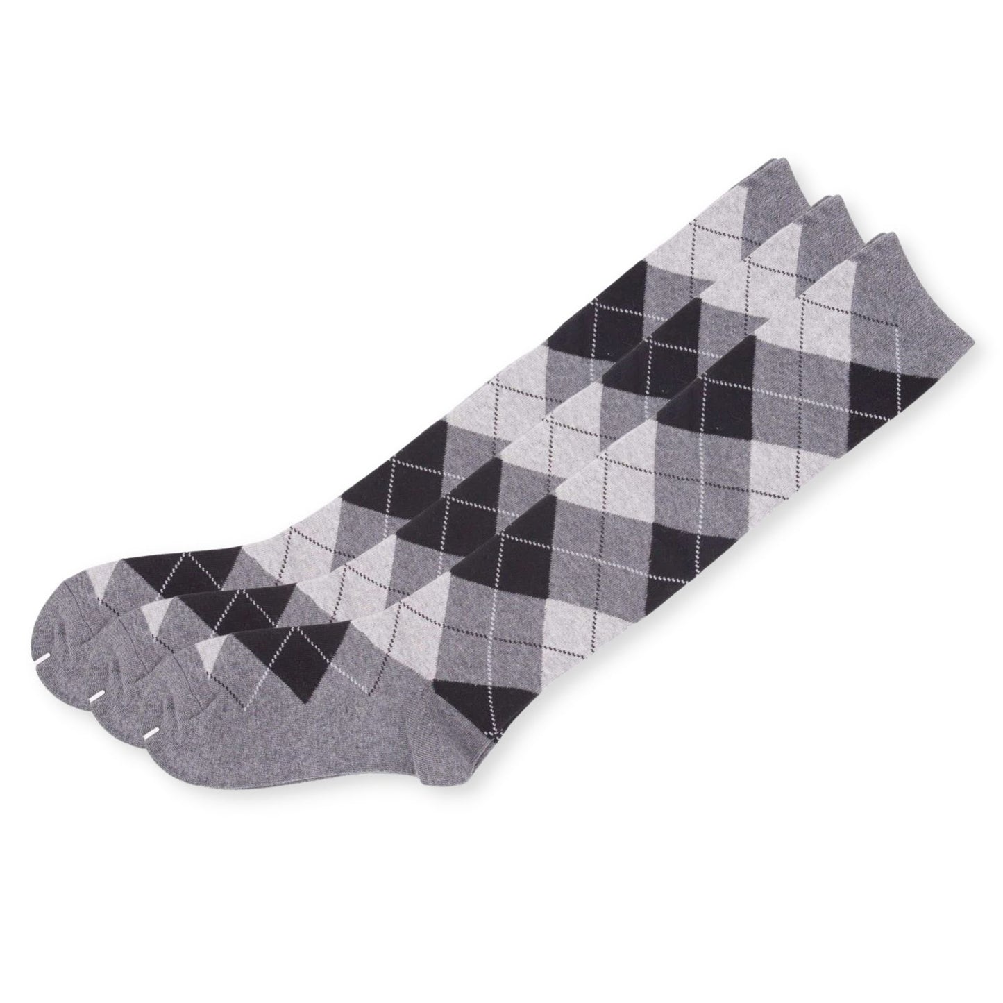 Argyle Knee High 3 Pairs Cotton Socks Diamond Check Pattern