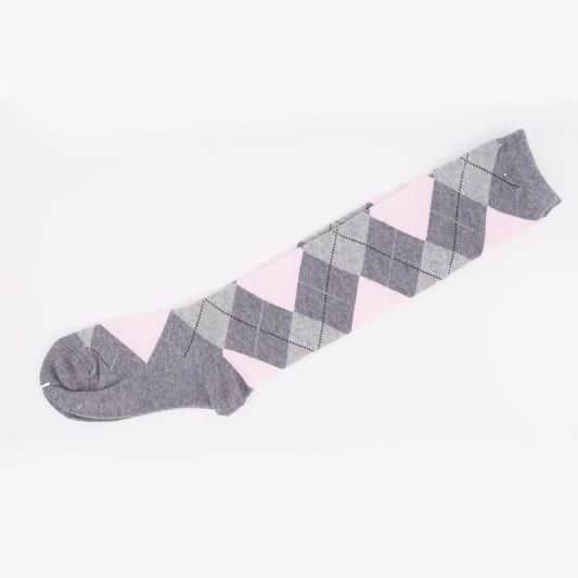 Grey Pink Diamond Check Womens Knee High Socks Ladies Long AU Stock - Pantsnsox