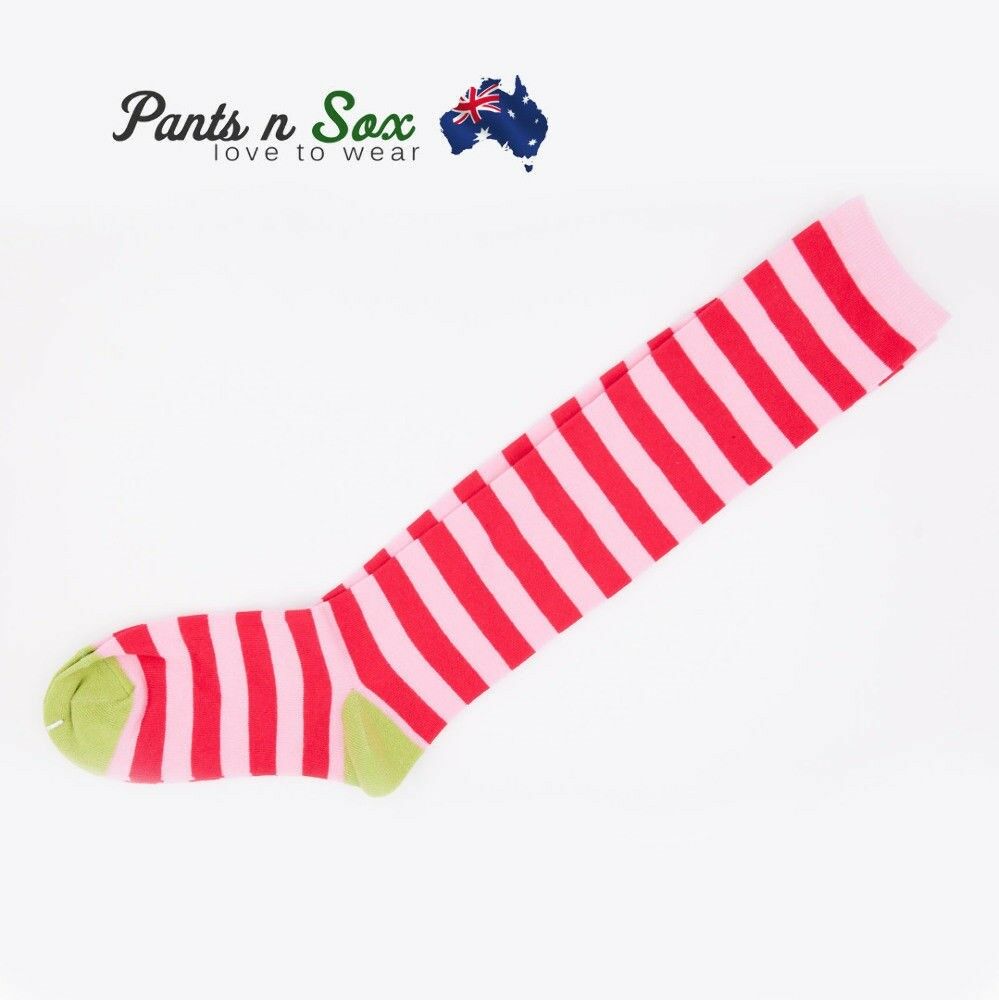 Knee High Socks Striped Ladies Long Womens Red Pink Stripe AU Stock - Pantsnsox