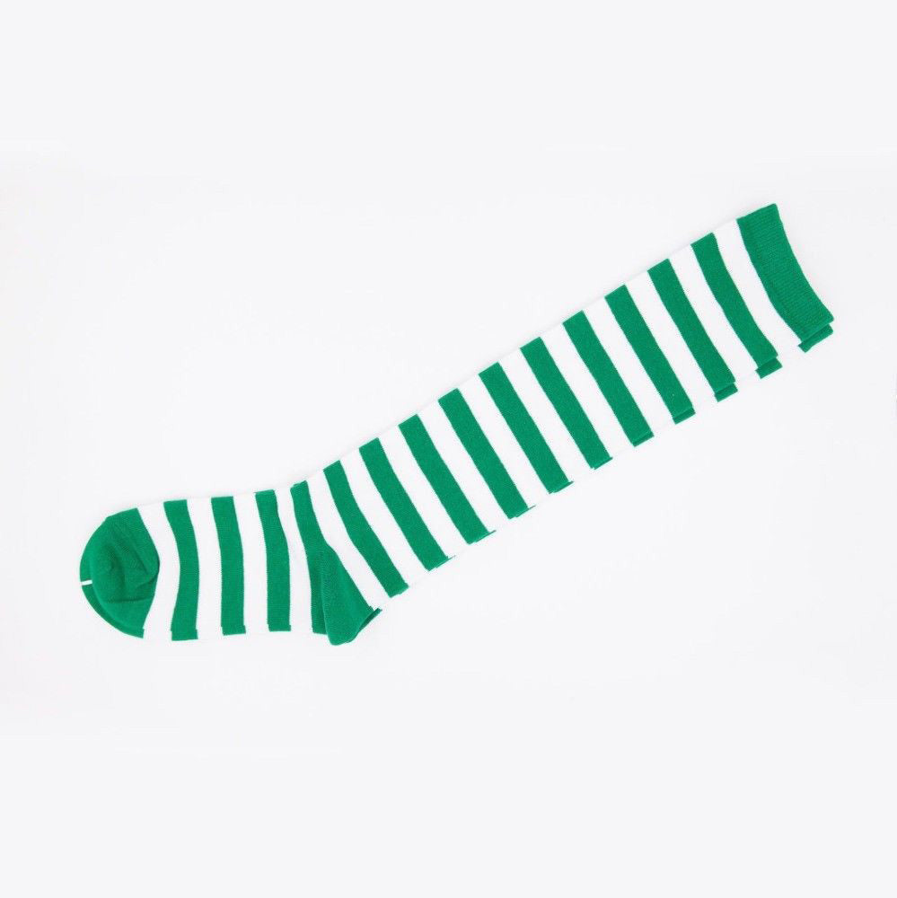 Knee High Socks Striped Ladies Long Womens Green White Stripe AU Stock - Pantsnsox