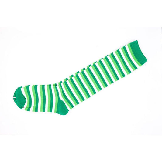 Knee High Socks Striped Ladies Long Womens Green White Stripe AU Stock - Pantsnsox
