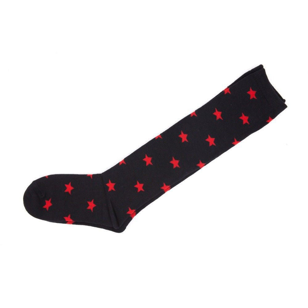 Womens Red Star Knee High Socks Striped Ladies Black AU Stock - Pantsnsox