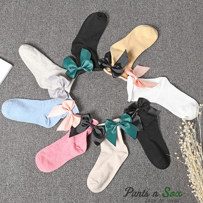 Womens Grey Cream Black Cotton Italia Bow knot Stylish Ankle Socks 2-8 - Pantsnsox