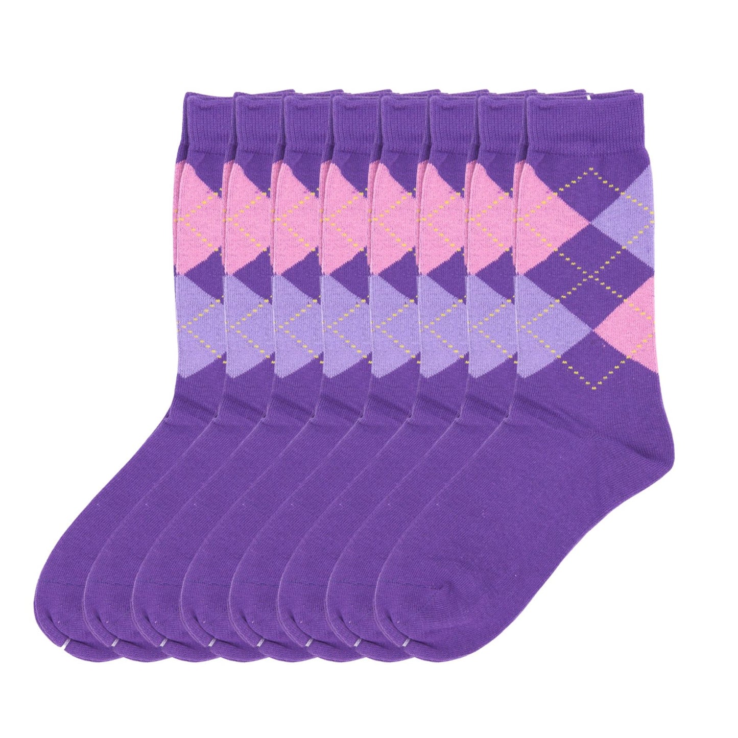 Women Classic 8 Pairs Argyle Check Cotton Crew Socks Diamond Design 2-8 - Pantsnsox