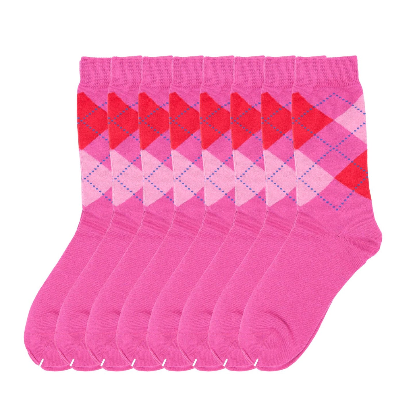 Women Classic 8 Pairs Argyle Check Cotton Crew Socks Diamond Design 2-8 - Pantsnsox