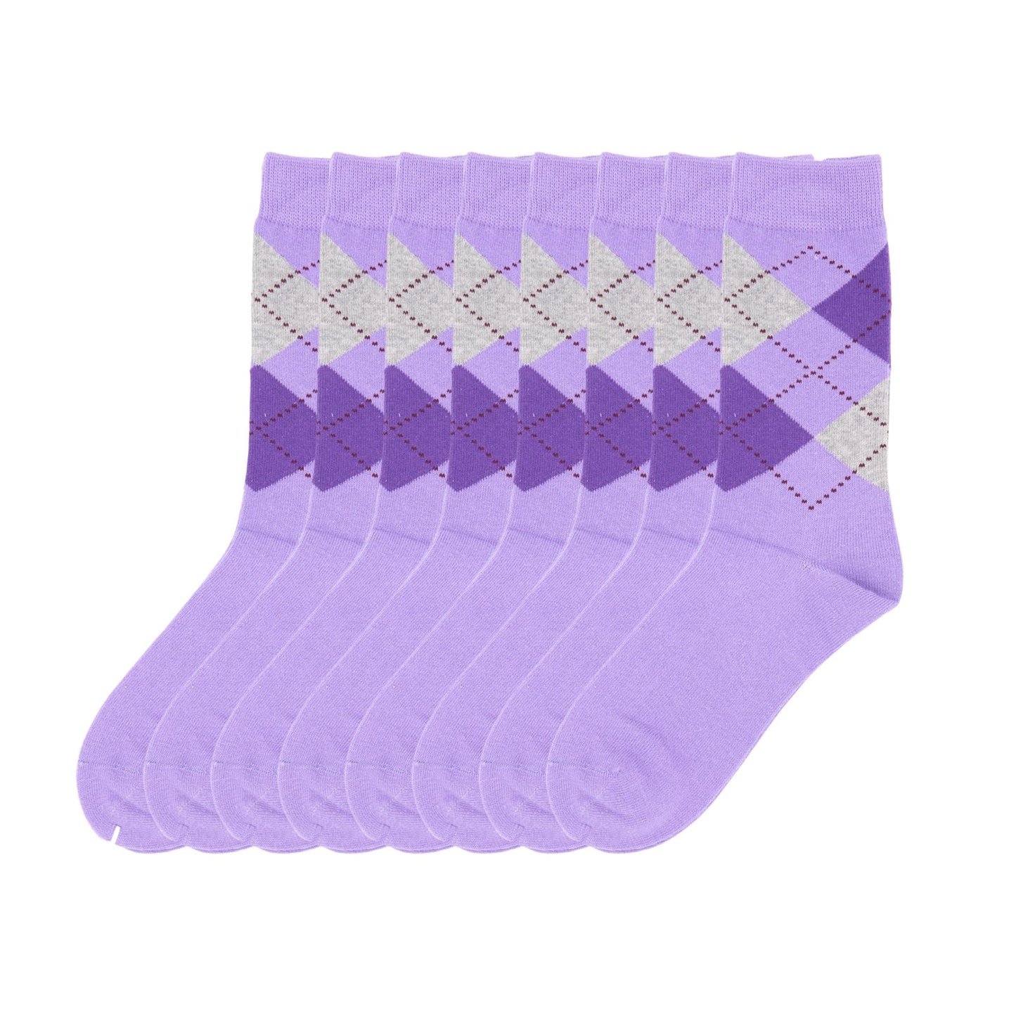 Women Classic 8 Pairs Argyle Check Cotton Crew Socks Diamond Design 2-8 - Pantsnsox