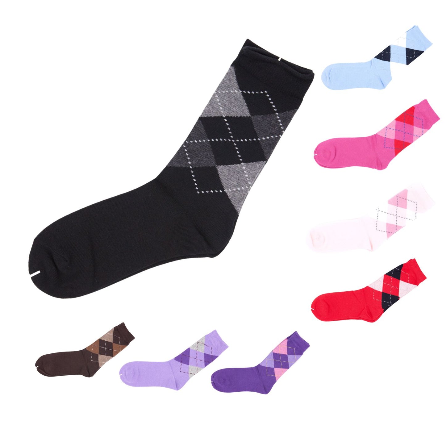 Women Classic 8 Pairs Argyle Check Cotton Crew Socks Diamond Design 2-8 - Pantsnsox