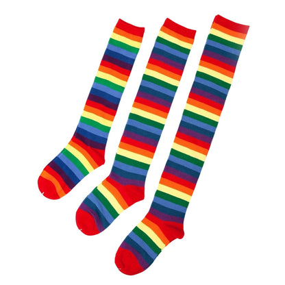 Ladies Rainbow Striped Womens Cotton Knee High Socks Over the Knee Thigh High