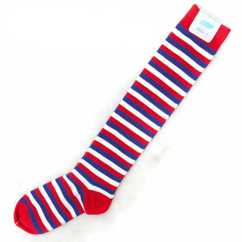 Premium Cotton Stripe Womens Knee High Socks Kids Party Costume Rainbow Socks - Pantsnsox