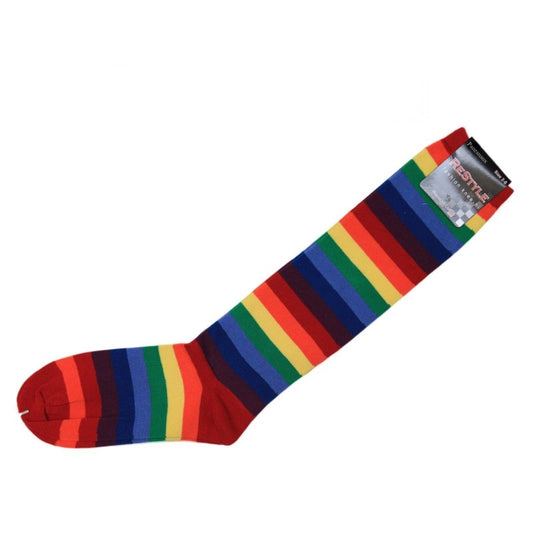 Premium Cotton Stripe Womens Knee High Socks Kids Party Costume Rainbow Socks - Pantsnsox