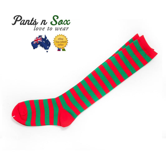Premium Cotton Stripe Womens Knee High Socks Kids Party Costume Rainbow Socks - Pantsnsox