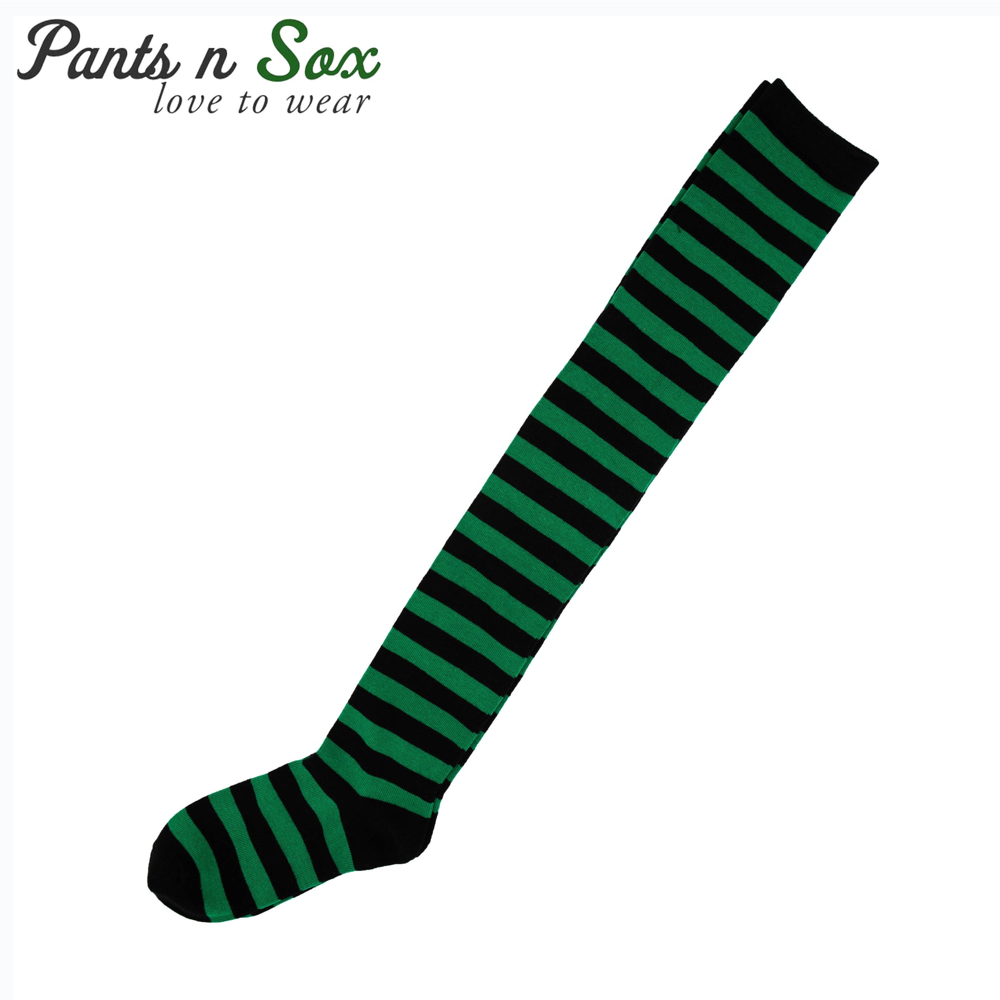 New Womens Ladies Black Green Striped Thigh High Socks Size 2-8 - Pantsnsox