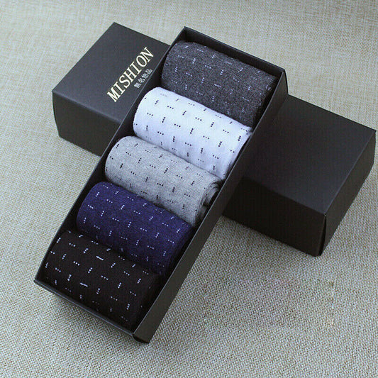 New Arrival Mens Cotton Socks Comfortable Pattern Black Grey Mix 5 Pack Gift Box - Pantsnsox