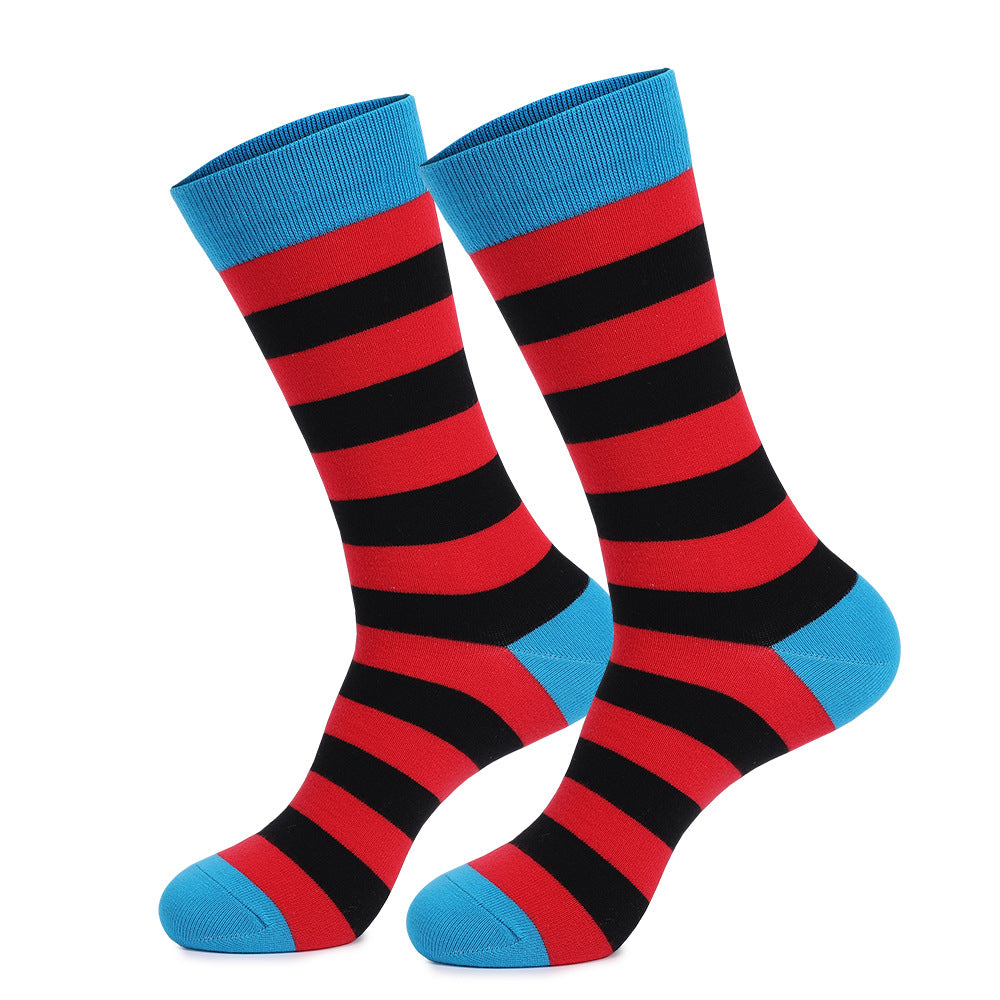 Men's Striped Cotton Socks Black Red Blue - Pantsnsox