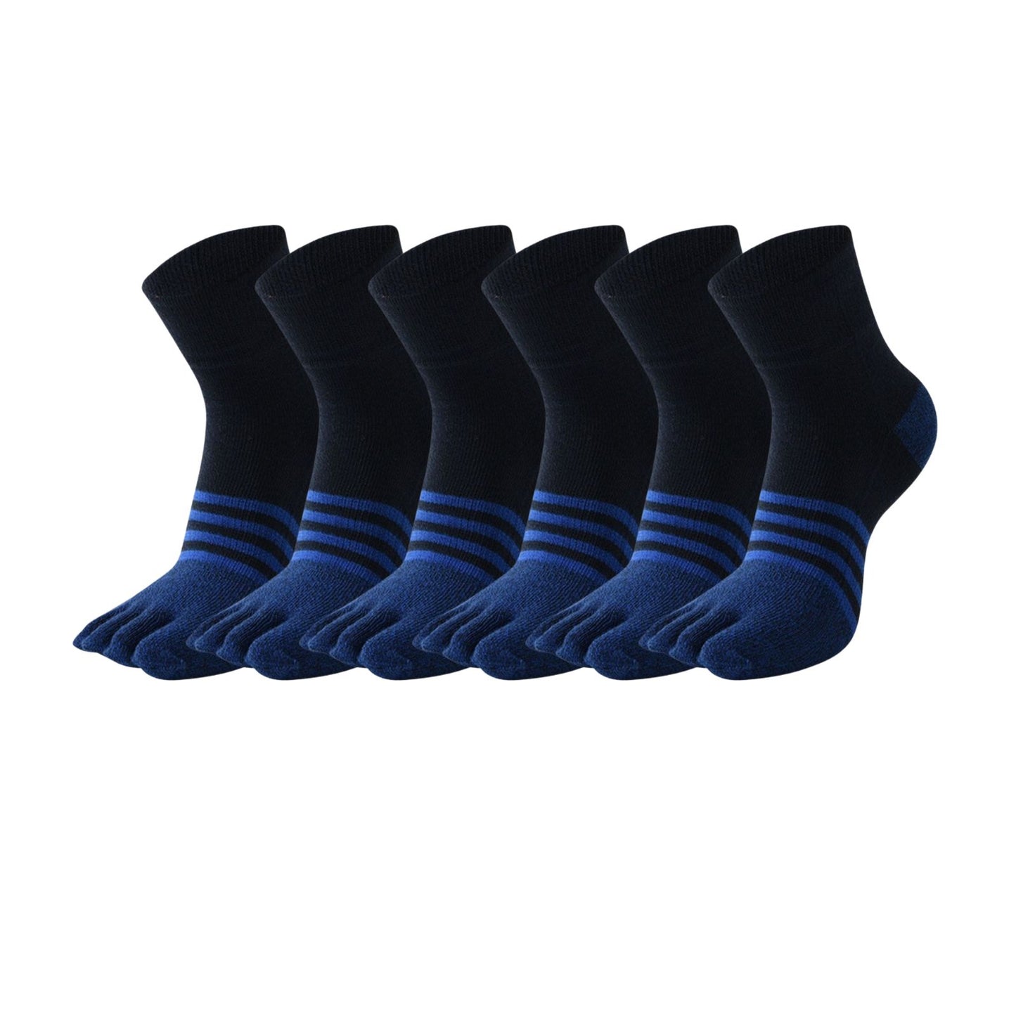 6 Pairs Black Blue Strip Color Compact Toe Socks