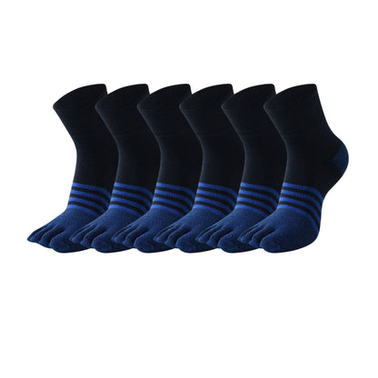 6 Pairs Black Blue Strip Color Compact Toe Socks