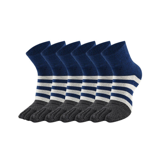 6 Pairs Blue White Strip Color Compact Toe Socks