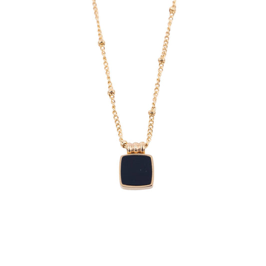 Obsidian Natural Black Stone Necklace Stylish Square Pendant Design