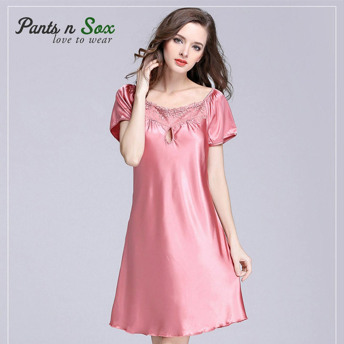 Women Spring Gowns Nightie Silk Feel Sleeveless Ladies Sleepwear Nightdress Pink - Pantsnsox