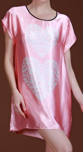 New Arrival Silk Like Acrylic Pink Heart Sleepwear Black White Ladies Nightie - Pantsnsox