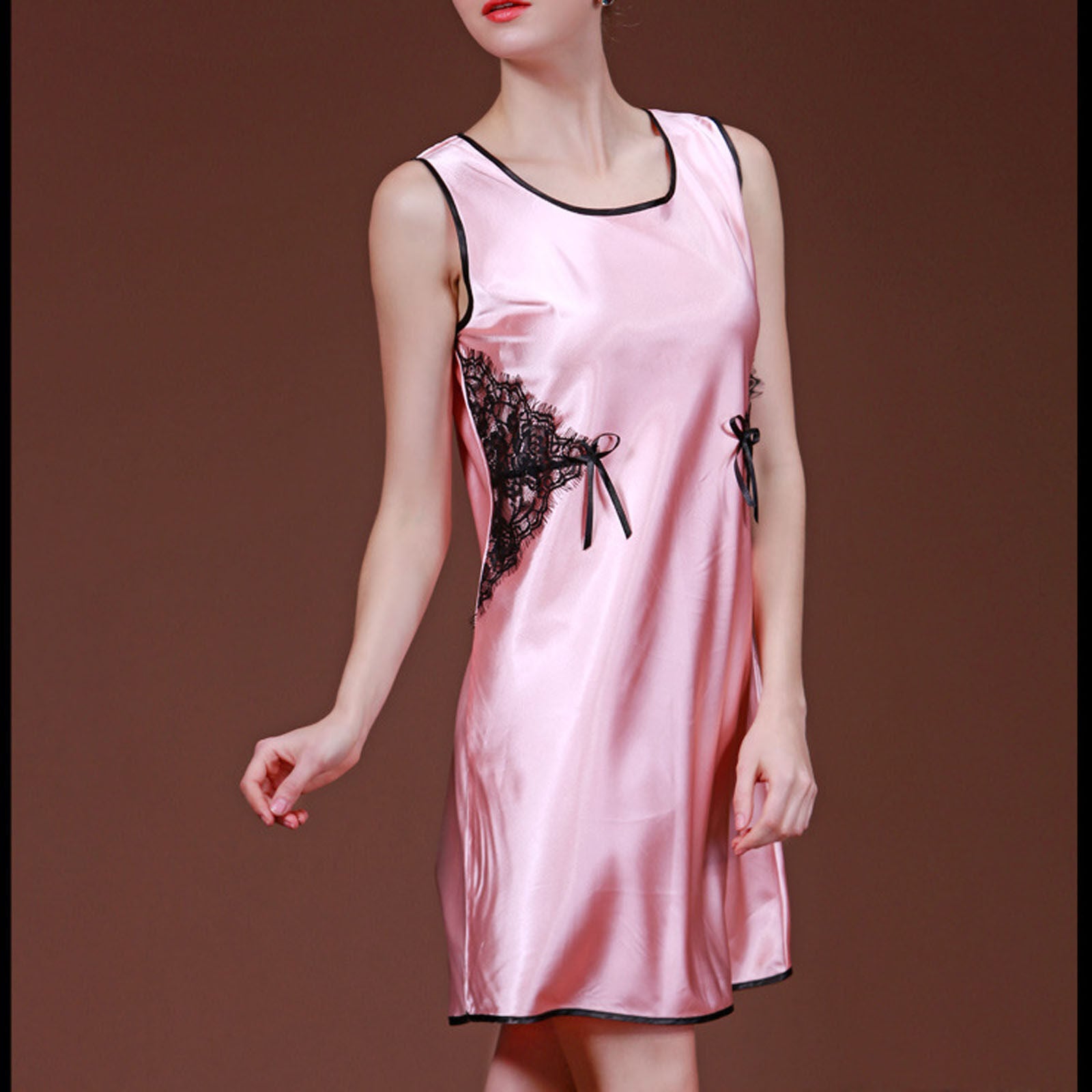Womens Lace Silk Feel Sleeveless Nightie Ladies Sleepwear Nightdress 8 10 12 - Pantsnsox