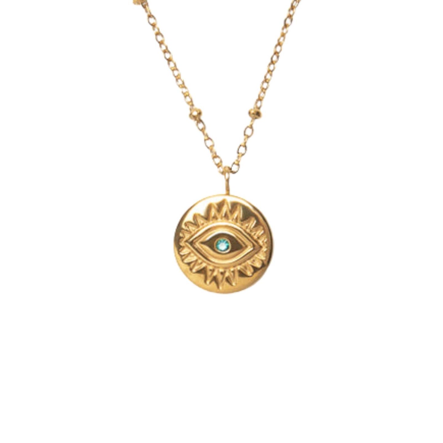 Protection Necklace, 18K Gold Plated Dainty Evil Eye Necklace With Blue Diamonte - Hypoallergenic & Water-Resistant