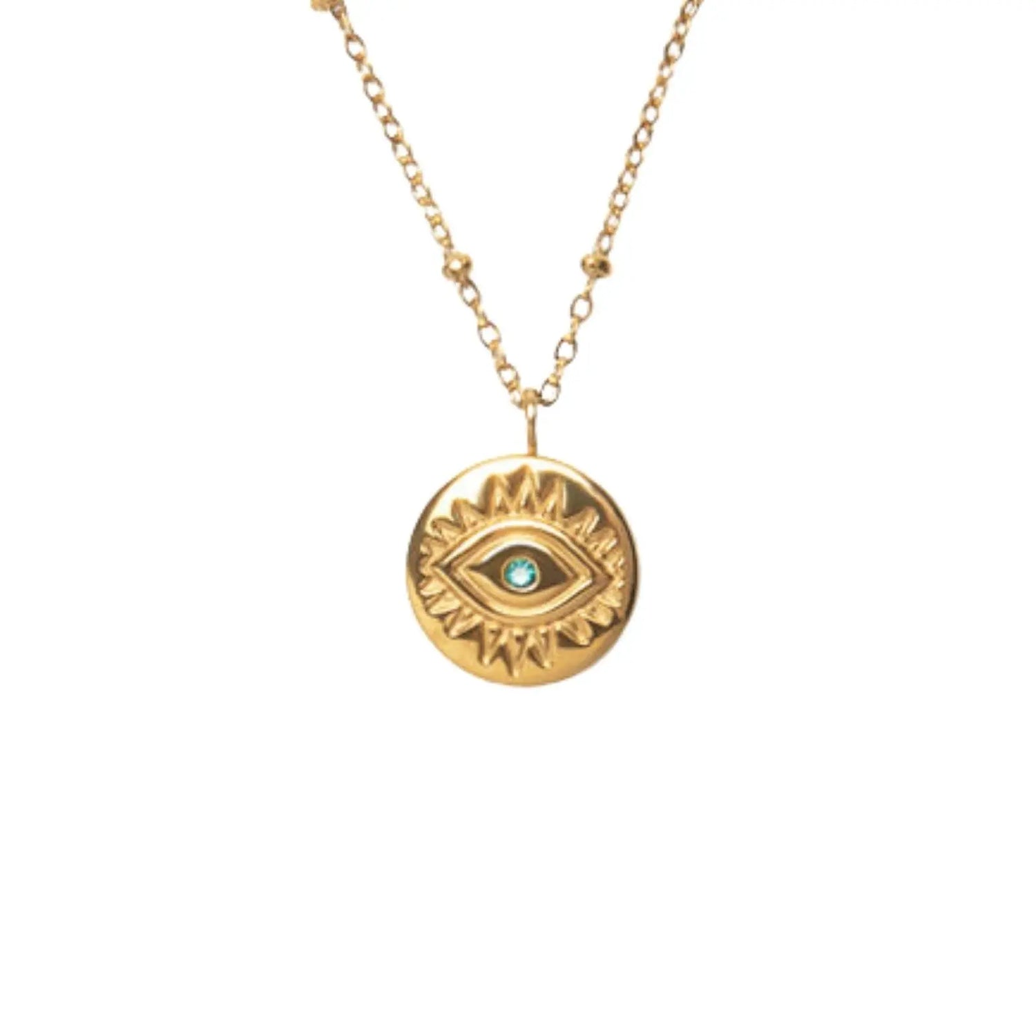 Protection Necklace, 18K Gold Plated Dainty Evil Eye Necklace With Blue Diamonte - Hypoallergenic & Water-Resistant Crushes.