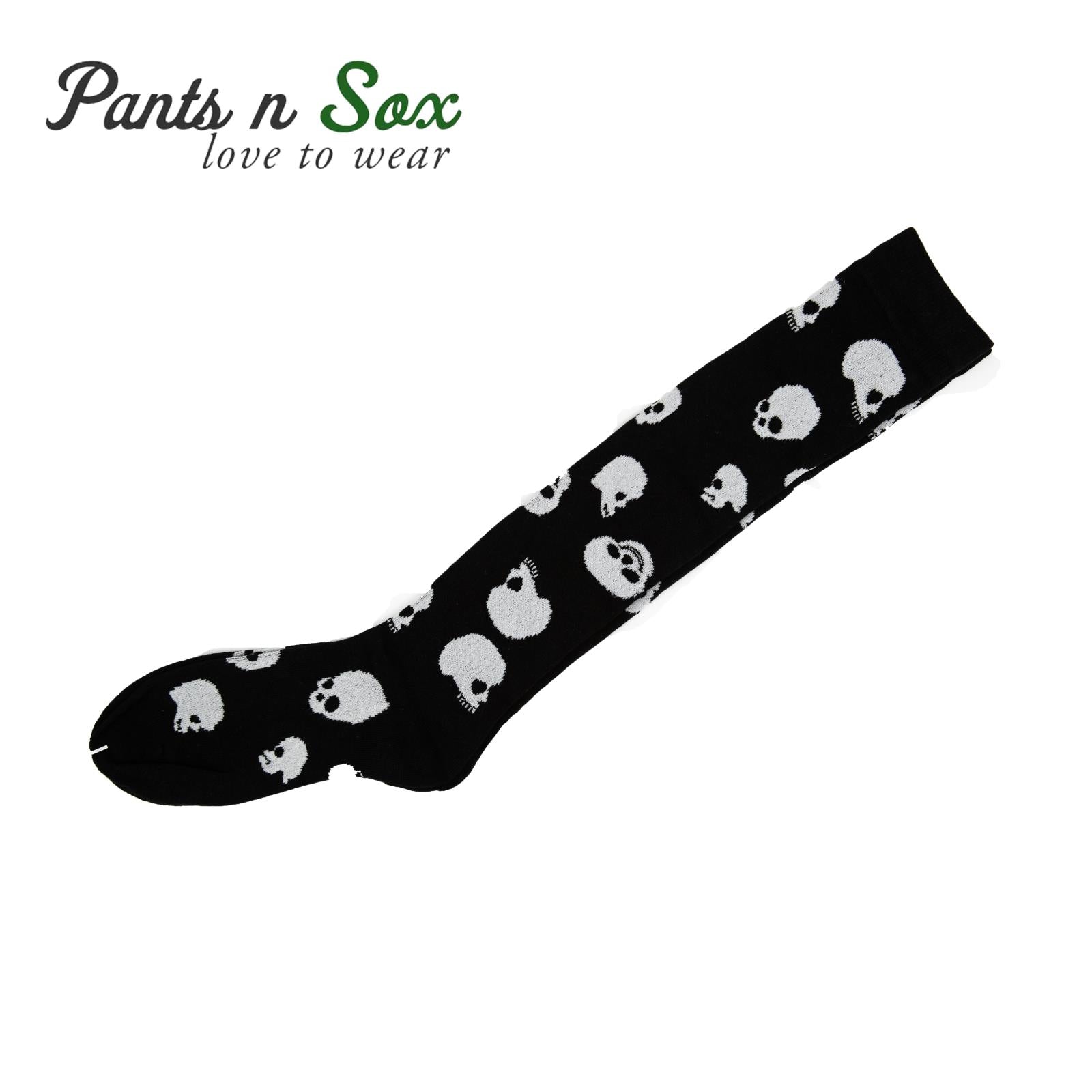 White Skull Black Knee High Socks - Pantsnsox