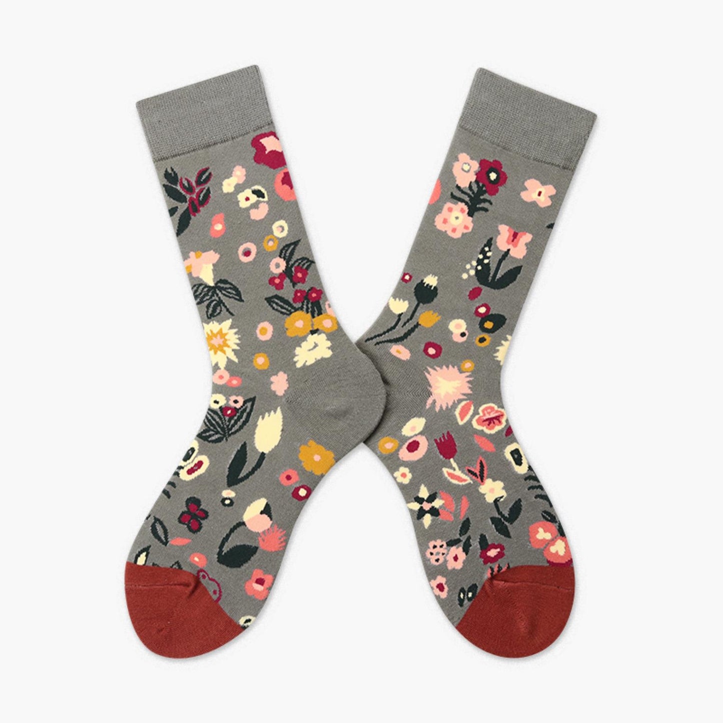 Women Fashion Plant Crew Colorful Floral Casual Cotton Socks - Pantsnsox