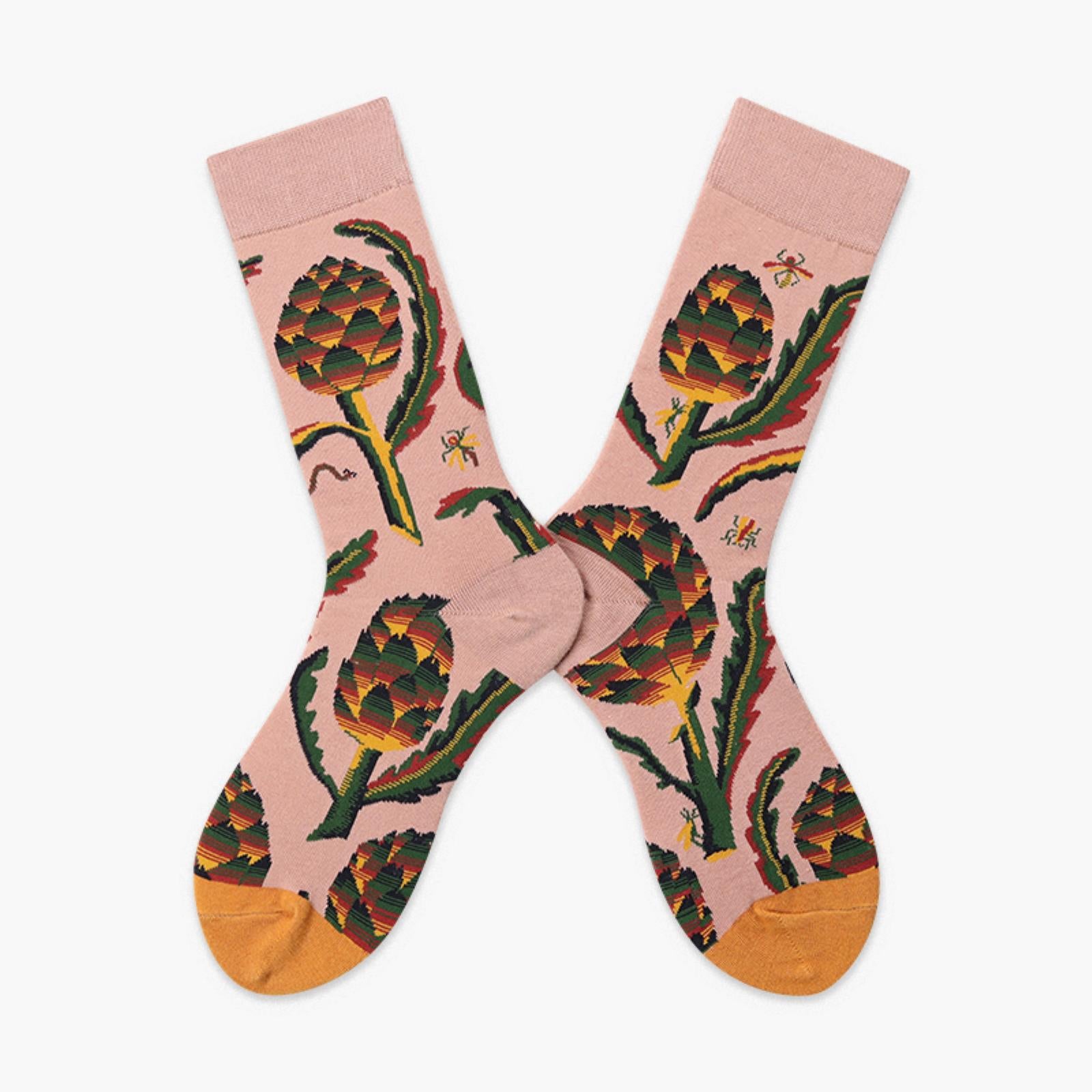 Women Fashion Plant Crew Colorful Floral Casual Cotton Socks - Pantsnsox