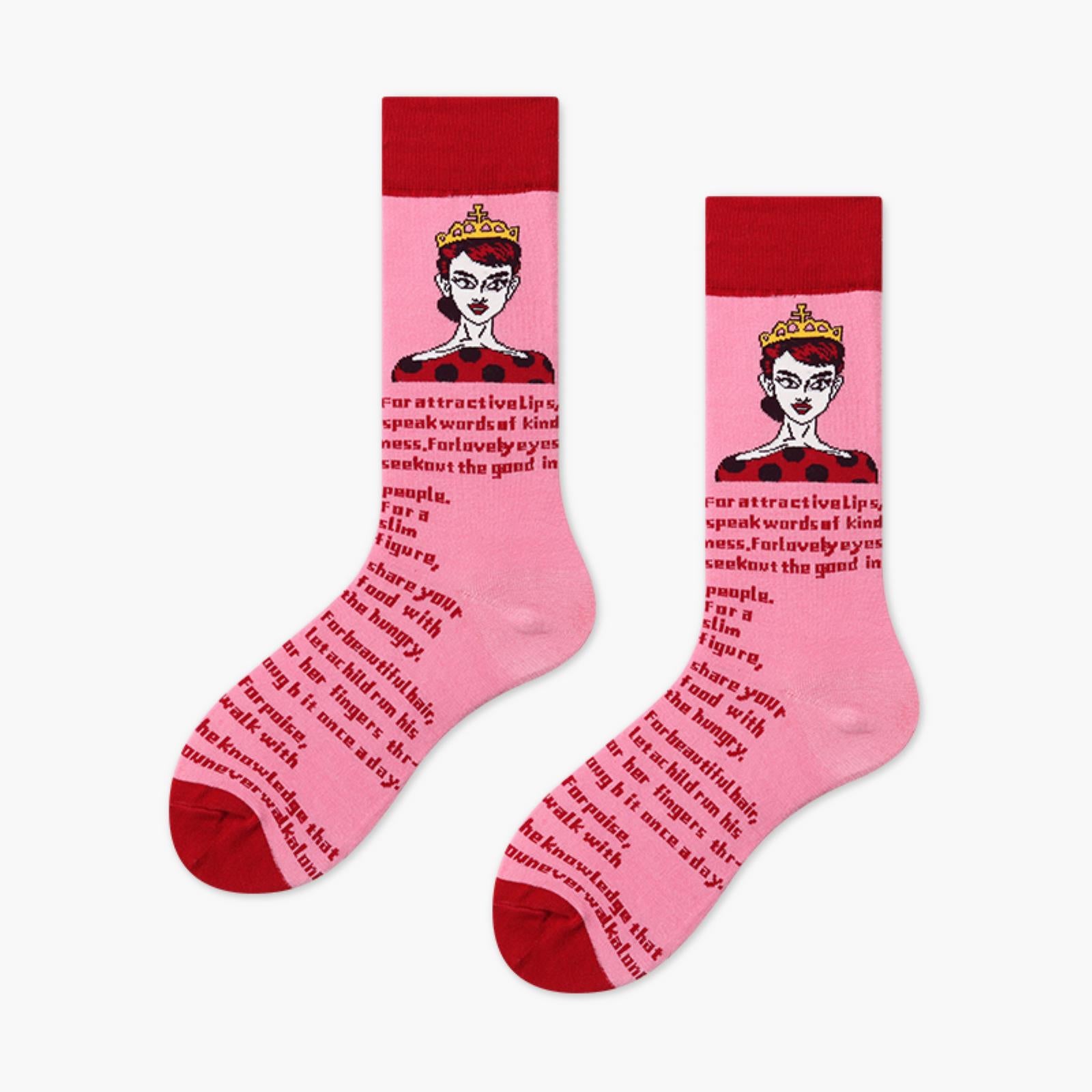 Women Royal Portrait Crew Colorful Lady Face Casual Cotton Socks - Pantsnsox