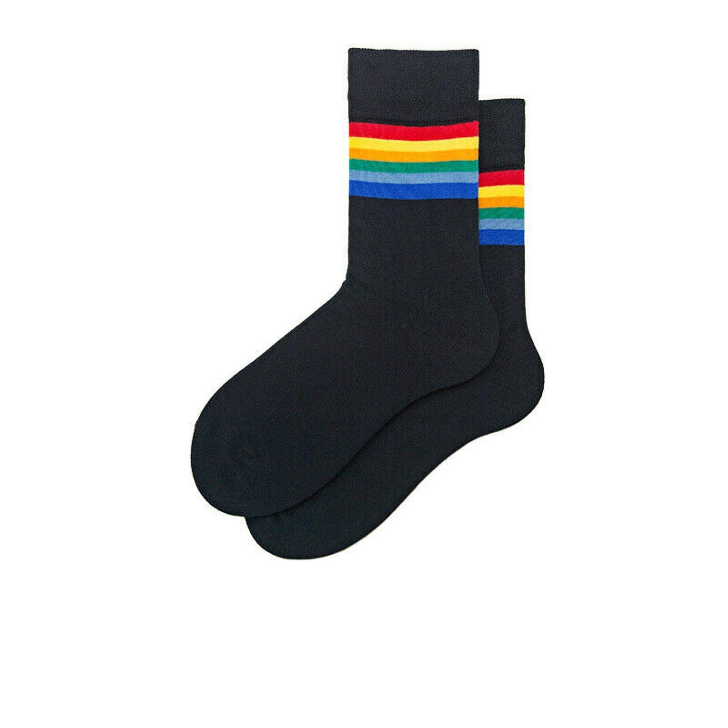 Unique Rainbow Striped Socks 2 Pairs Black White