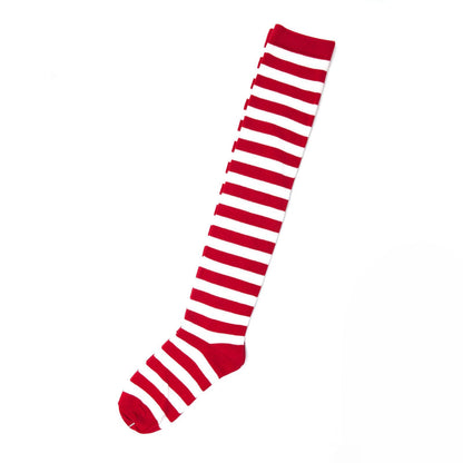 Ladies Red White Striped Womens Cotton Knee High Socks Over the Knee Thigh High - Pantsnsox