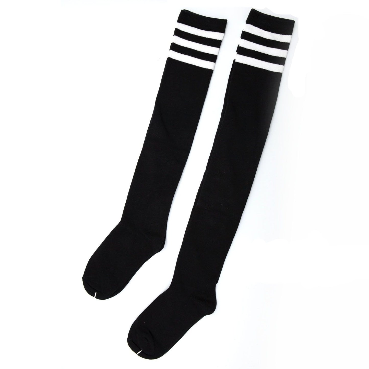 Womens Striped Top Black White Cotton Knee High Socks Over the Knee Thigh High - Pantsnsox