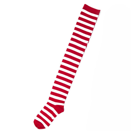 Red White Striped Womens Thigh High Cotton Socks - Pantsnsox