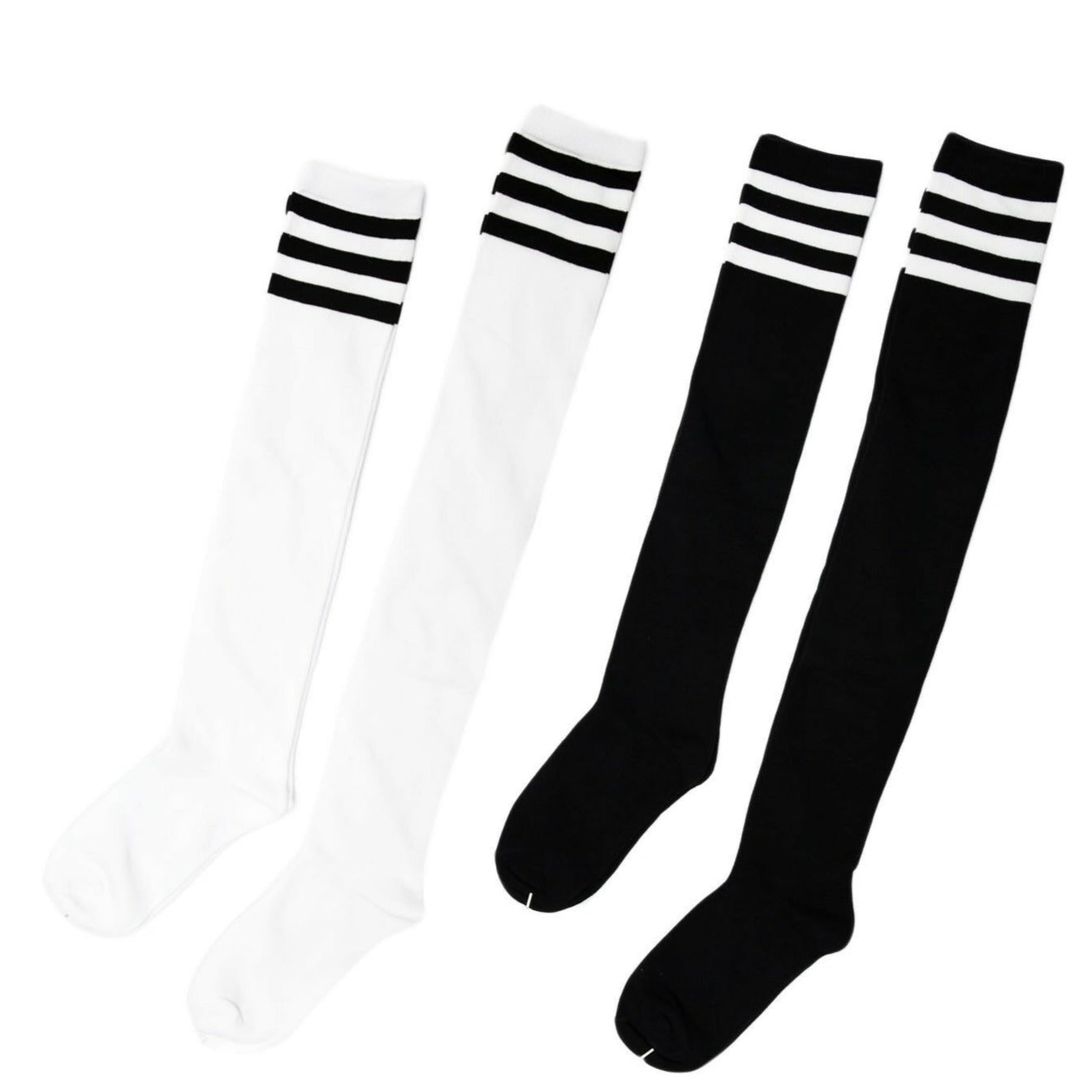 Womens Striped Top Black White Cotton Knee High Socks Over the Knee Thigh High - Pantsnsox