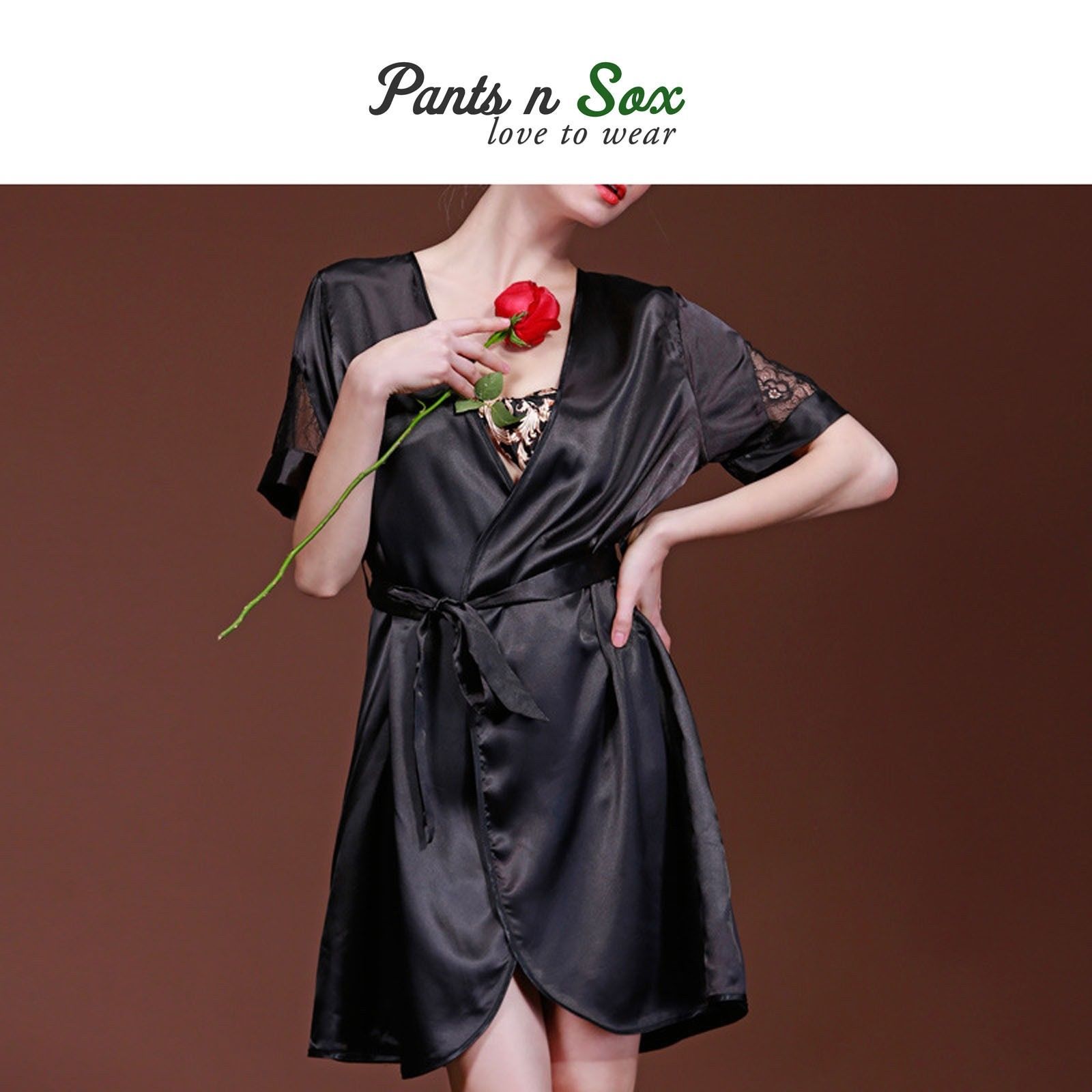Womens Plain Black Luxury Silk Feel Chemise Nightie Ladies Sleepwear 8 10 Gift - Pantsnsox